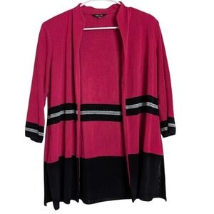 Misook Womens Pink Black Colorblock Knit Open Front Cardigan Blazer Size Medium